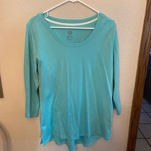 Teal blue top long sleeve top